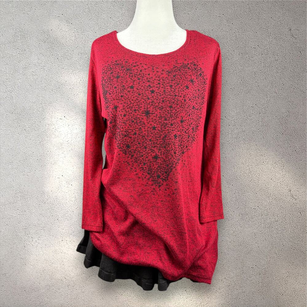 Glitterscape Assymetric Heart Tunic Women's L Red Hanky Embellished Stars Y2K